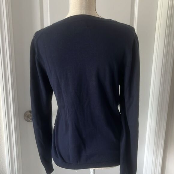 Tommy Hilfiger 100 % Pima Cotton Navy Sm Polka Dots Cardigan Button up Sz M - Picture 5 of 7